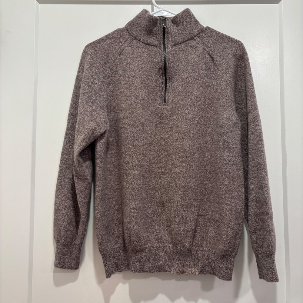 Turnbury Mens Medium Brown 100% Merino Wool Quarter Zip Pullover Sweater Knit